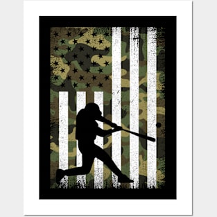 Baseball Player Camo American US Flag Patriotic 4th of July Posters and Art